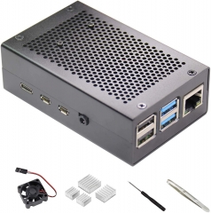 Raspberry Pi 4 Aluminum Case with Fan and Heat-Sinks (4 pcs), Easy to Insert Memory Card Raspberry Pi 4 Case