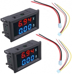 2pcs 0.56" Digital Voltmeter Ammeter DC 100V 10A Amp Voltage Current Meter Tester 0.56 Inch 3 Bits Blue + Red Dual LED Display Panel with Connect Wir