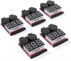 5PCS 2in1 1-8s Lipo Battery Voltage Tester, RC Low Voltage Buzzer Alarm, Battery Monitor Checker Tester for 1-8s Lipo/Li-ion/LiMn/Li-Fe
