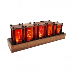 Nixie Tube Clock, Walnut Wood RGB Digital Clock, Retro Modern Desktop Clock, Pseudo Glow Tube Clock