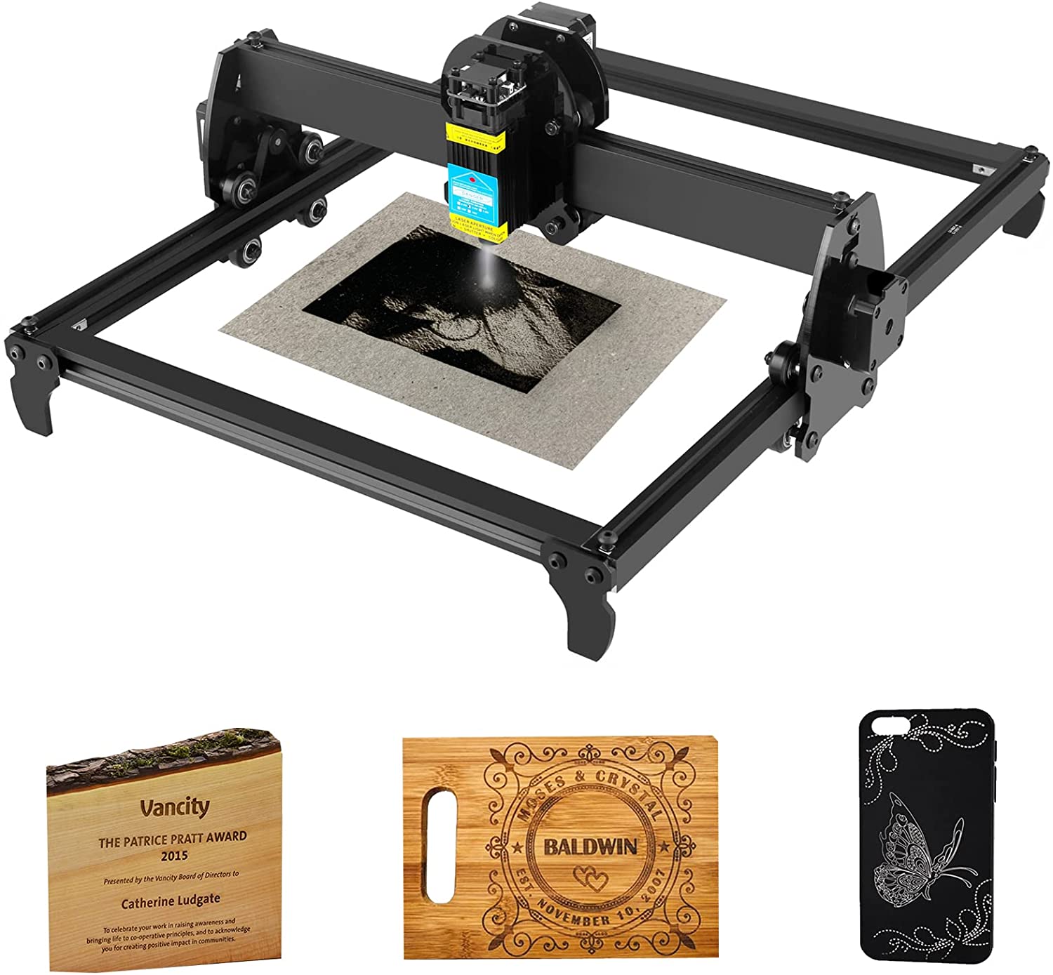Laser Engraving Cutting Machine, Eye Protection Fixed-Focus DIY Desktop Printer Logo Picture Marking Laser Cutter for Wood, Leather, Plastic, etc.