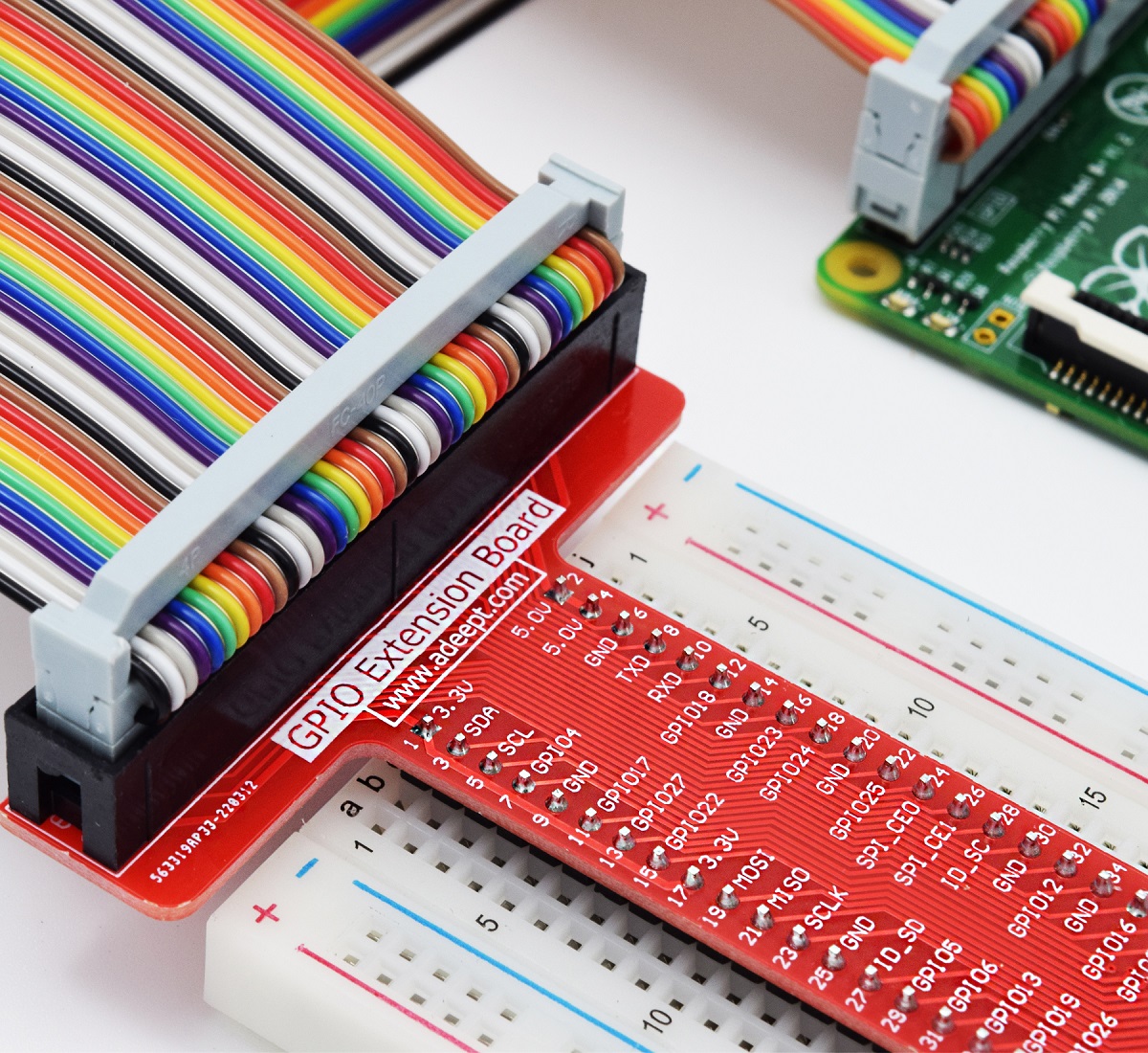 Adeept Raspberry Pi GPIO Breakout, T-Type GPIO Expansion Board +830 Points  Solderless Breadboard+65pcs Jumper Cables +40pin Rainbow Ribbon Cable, Rasp