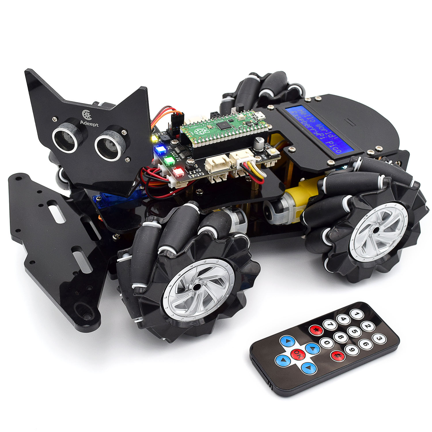 Adeept 4WD Omni-directional Mecanum Wheels Robotic Car Kit for Raspberry Pi Pico DIY STEM Remote Controlled Educational Robot Kit with LCD1602